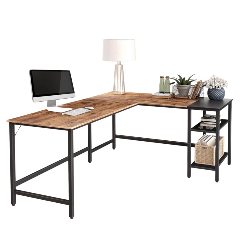 L-Shape Manager Office Computer Study Desk Metal Frame - Dark brown