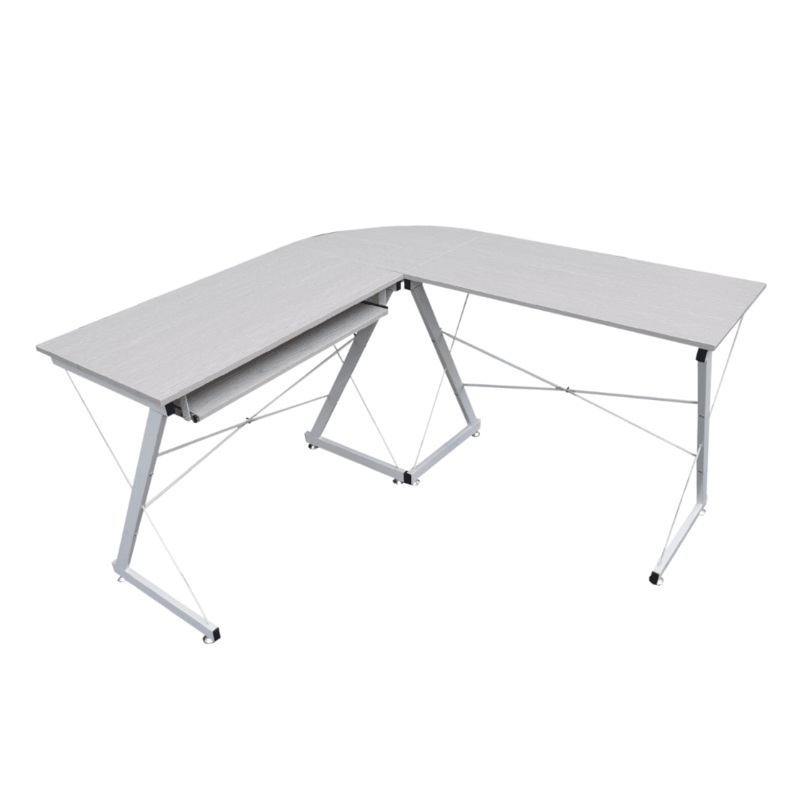 L-shape Office Study Computer Desk  Metal Frame - Light Grey