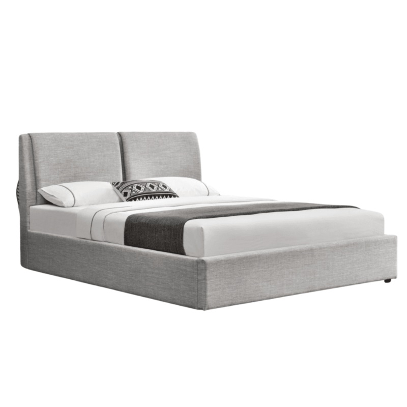 Modern Designer Fabric Gas Lift Bed Frame W/ Headboard Double Size - Light Grey