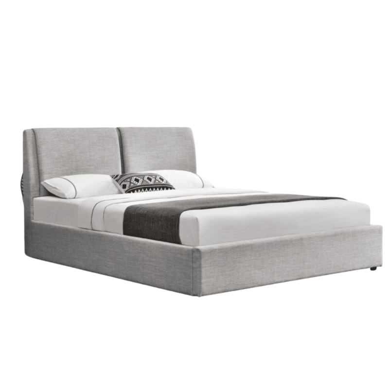 Modern Designer Fabric Gas Lift Bed Frame W/ Headboard Queen Size - Light Grey