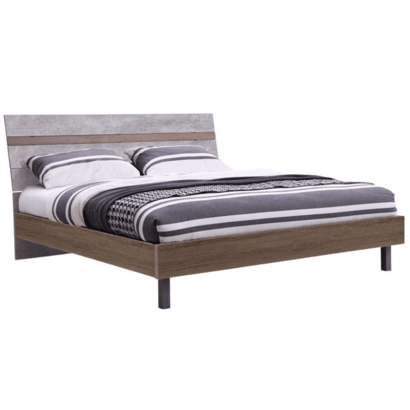 Modern Industrial Bed Frame Double Size -  Dark Oak / Cement Grey