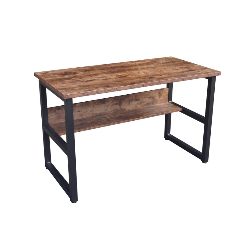 Office Study Computer Writing Desk W/ Shelf - Dark Brown