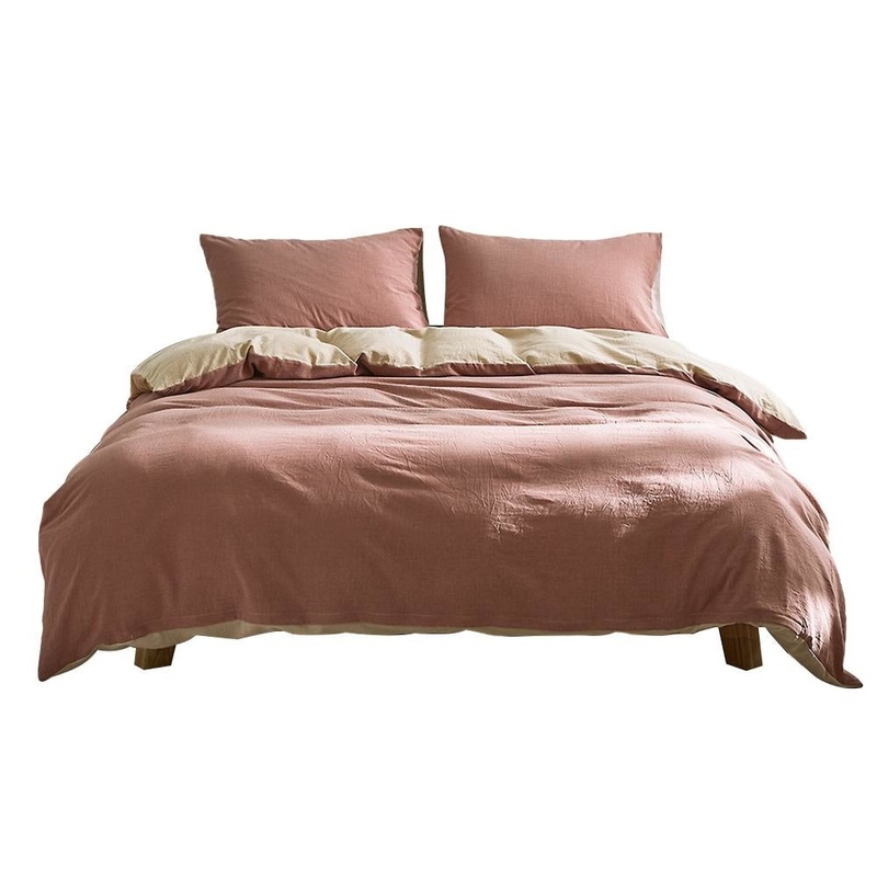 Quilt Cover Set Cotton Duvet Single Red Beige
