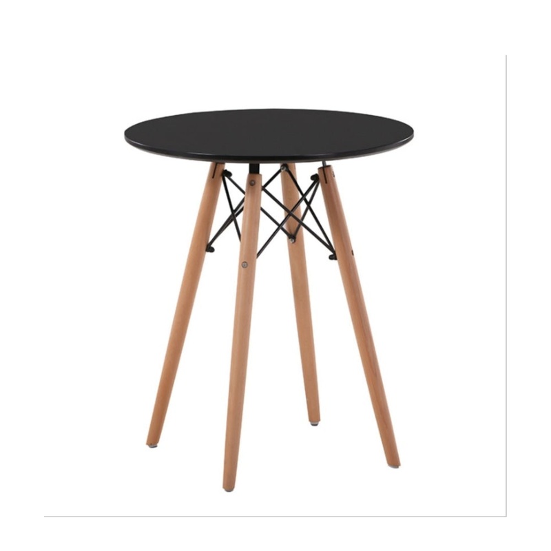 Round Wooden Dining Table Eiffel Design Wooden Legs 80cm - Black