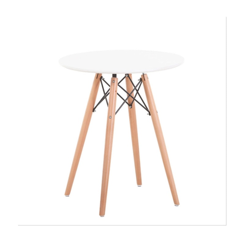 Round Wooden Dining Table Eiffel Design Wooden Legs 80cm - White