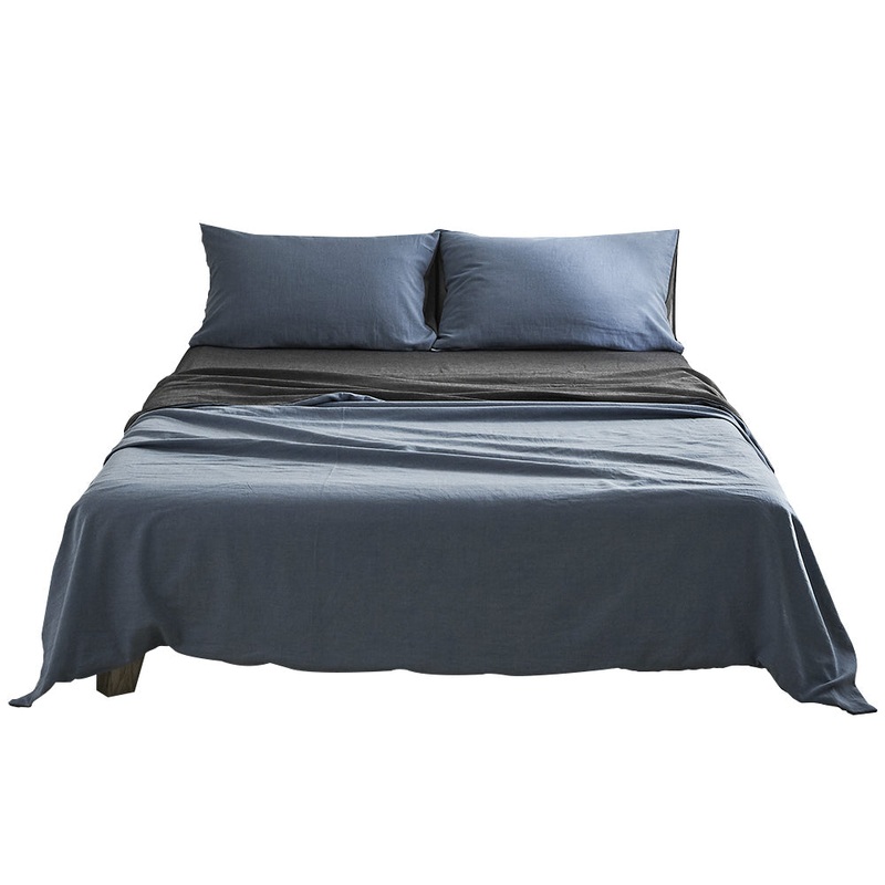 Sheet Set Cotton Sheets Double Dark Blue Grey