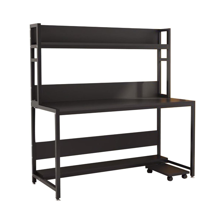 Study Computer Office Desk Metal Frame W/ Hutch - Black