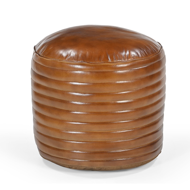 Victor Vintage Rustic Caramel Grooved Leather Foot Stool Ottoman