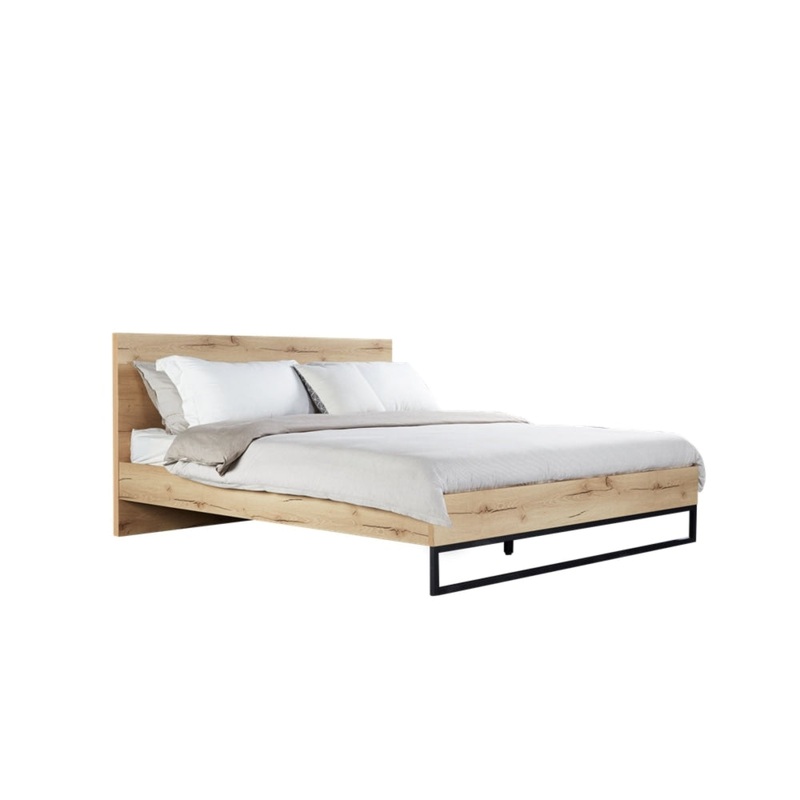 Wooden Bed Frame Metal Legs With Headboard Double Size - Natural