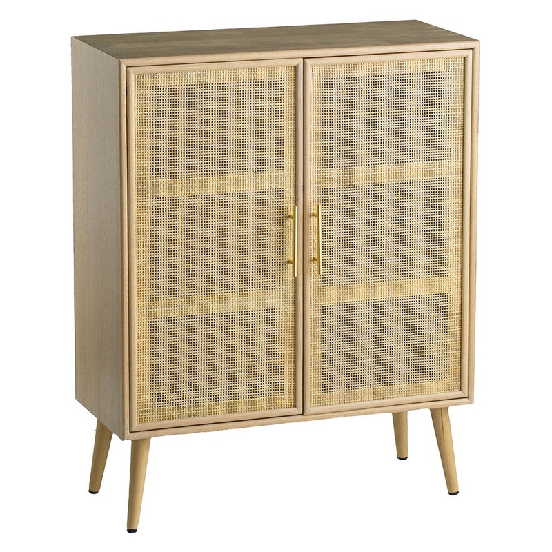Berna Pine & Rattan Multi-Purpose Cupboard Storage Cabinet W/ 2-Doors - Natural
