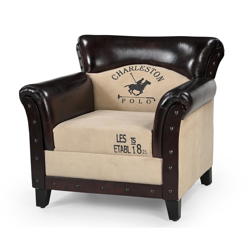 Charleston Polo Vintage Rustic ArmChair Relaxing Accent Lounge Chair