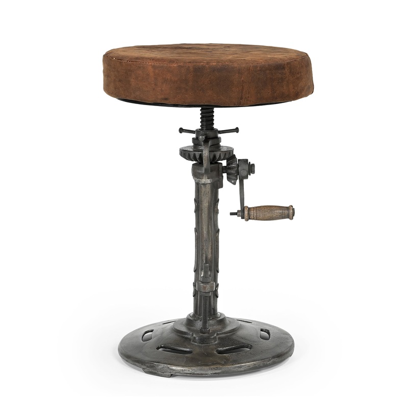 Jasper Vintage Rustic Wind-Up Leather Kitchen Counter Bar Stool