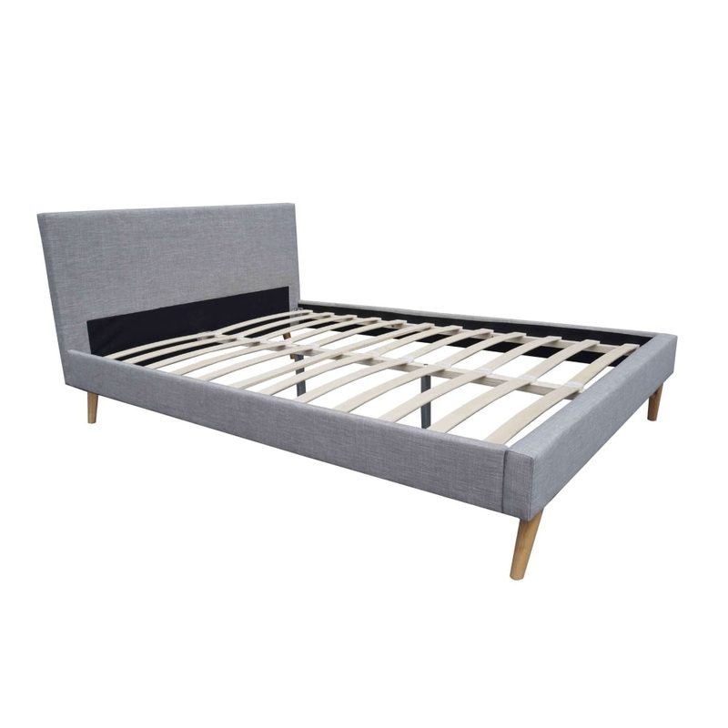 Designer Fabric Bed Frame Wooden Legs With Headboard Double Light Grey