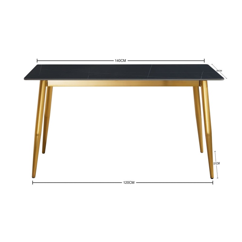 Eniko Rectangular Sintered Stone Dining Table 130cm - Black & Gold
