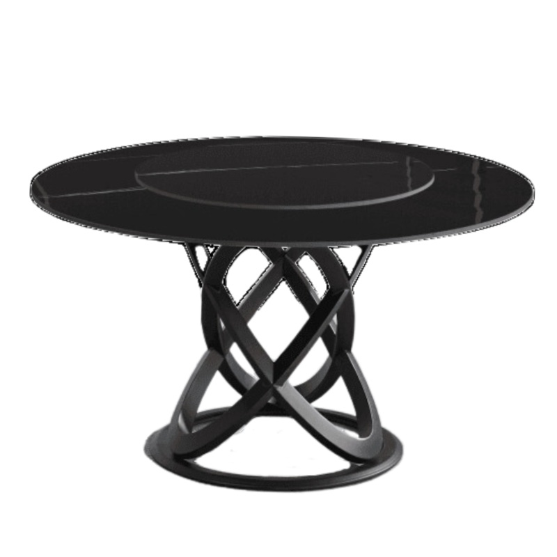 Hayes Luxurious Sintered Stone Round Dining Table 130cm W/ Lazy Susan - Black