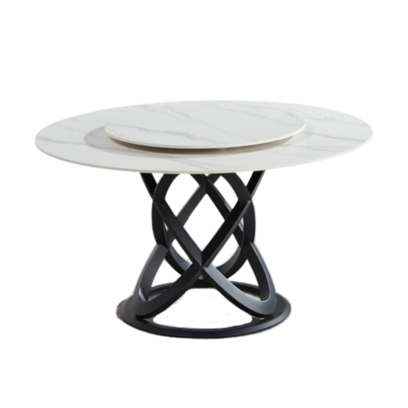 Hayes Luxurious Sintered Stone Round Dining Table 130cm W/ Lazy Susan - Black & White