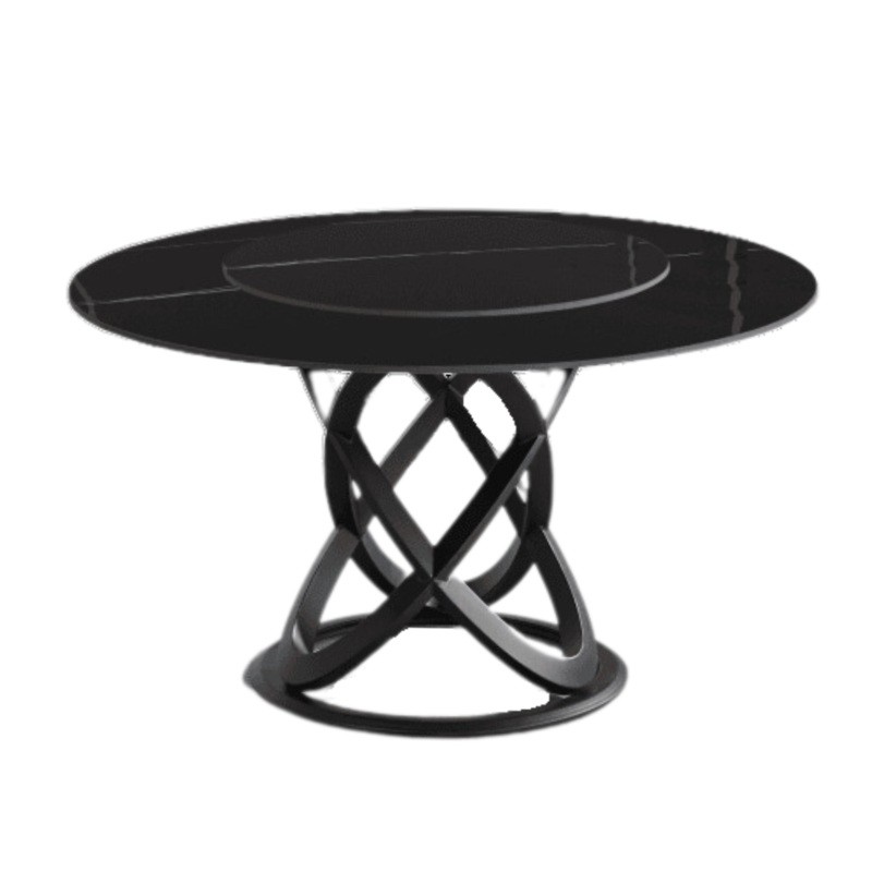 Hayes Luxurious Sintered Stone Round Dining Table 150cm W/ Lazy Susan - Black