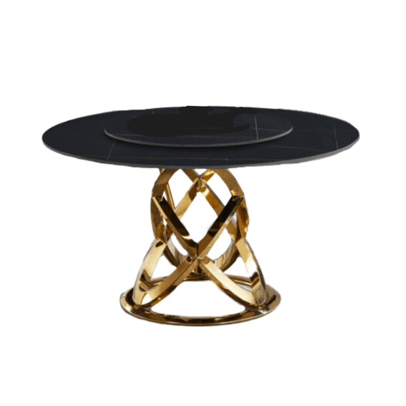 Hayes Luxurious Sintered Stone Round Dining Table 150cm W/ Lazy Susan - Black & Gold