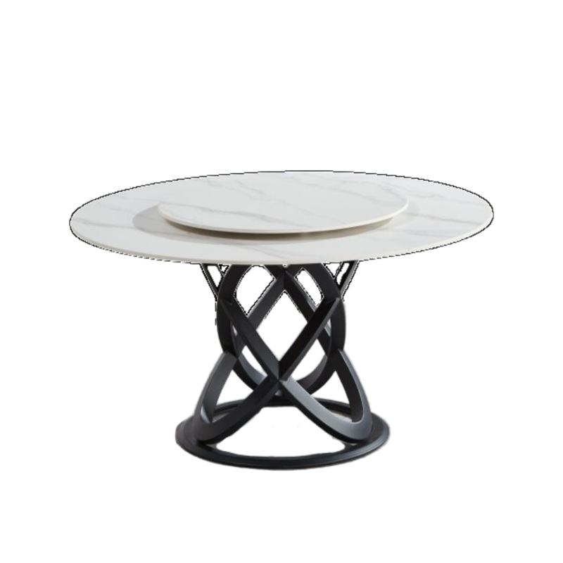 Hayes Luxurious Sintered Stone Round Dining Table 150cm W/ Lazy Susan - Black & White