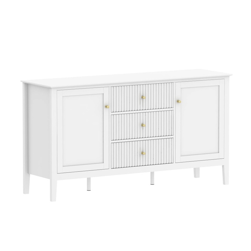 Issey Modern Wooden Fluted Sideboard Buffet Unit Storage Cabient 3-Drawer 2-Door White