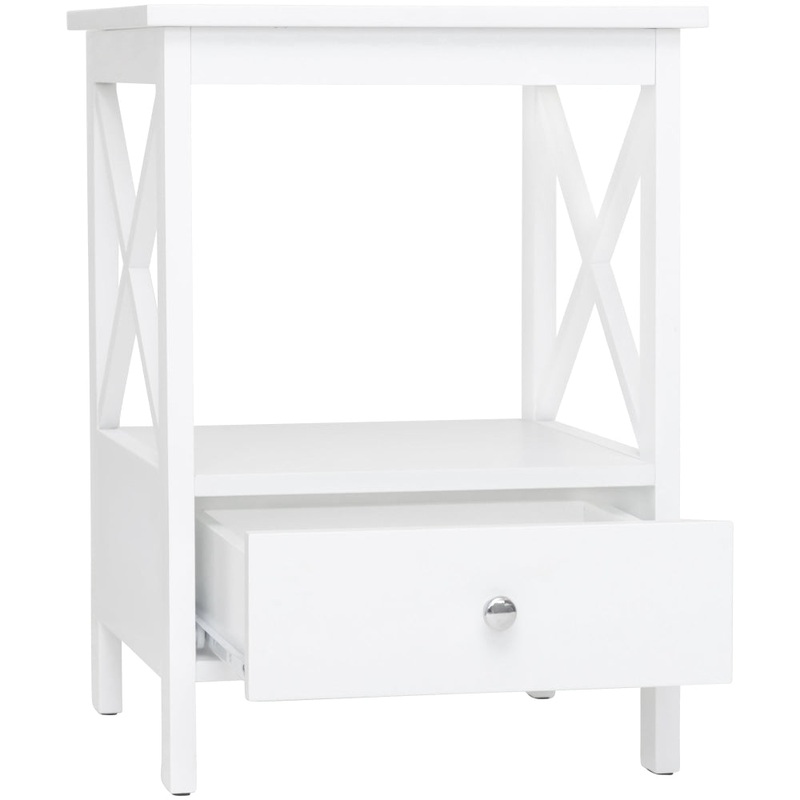 Lorena Open Shelf Low 1-Drawer Bedside Nightstand Side Table - White