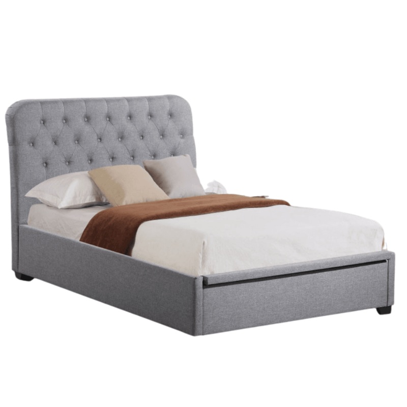 Norah Modern Fabric Gas Lift Tufted Bed Frame Double Size - Light Grey