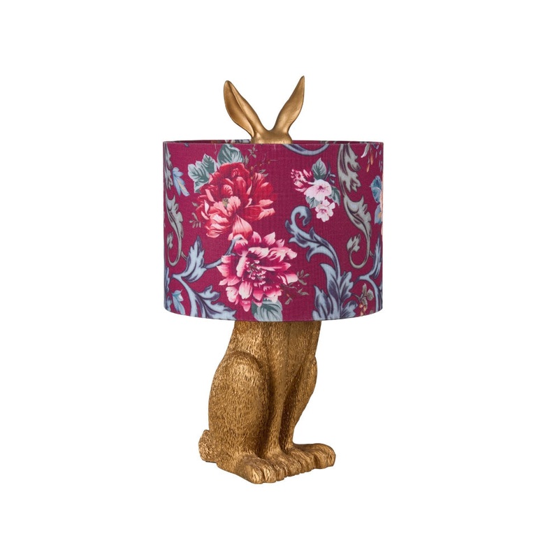 Yolan Rabbit Sitting Base Fabric Flower Shade Desk Table Light Lamp Gold/Red