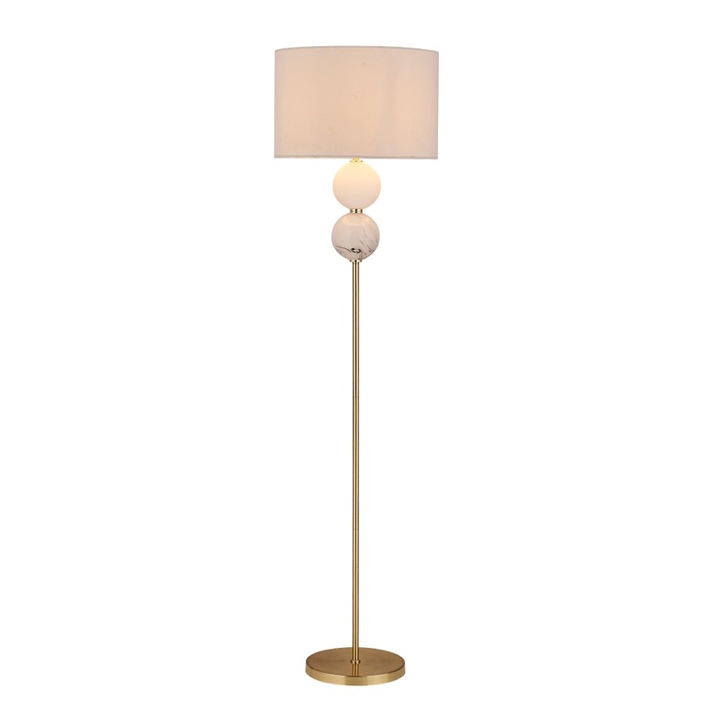 Angie Modern Fabric Shade Orbs Design Metal Floor Lamp Light Brass