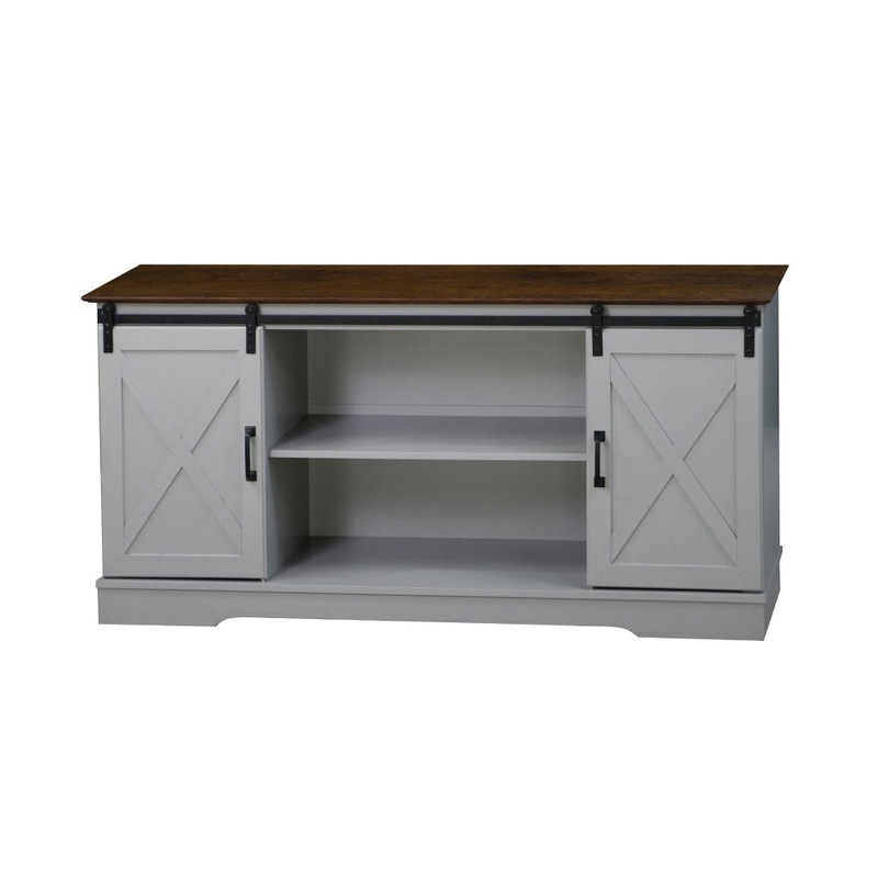 Fethi Barn Door Farmhosue TV Stand Entertainment Unit Storage Cabinet - Grey & Rosewood