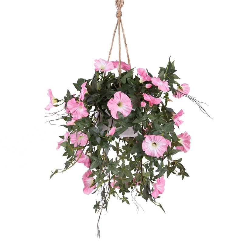 Morning Glory Artificial Fake Plant Decorative Arrangement 86cm In Hanging Planter Cream