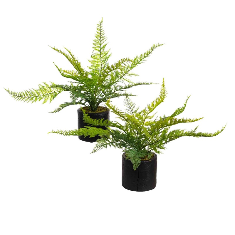 Set Of 2 Leather Fern Artificial Fake Plant Decorative Arrangement Green