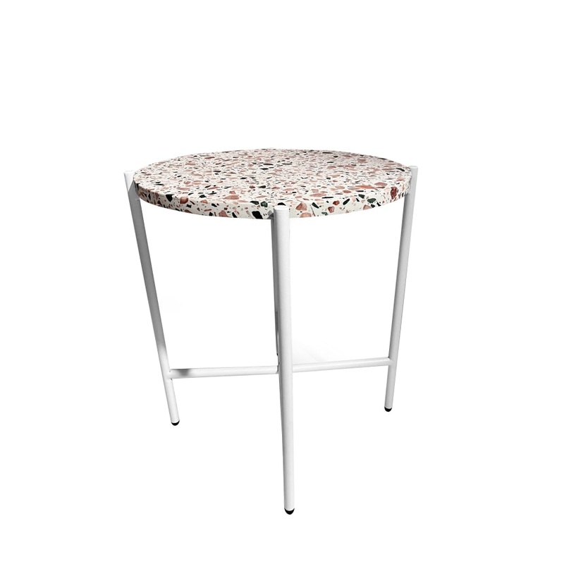 Tristan Terrazzo Side Table White Frame - White