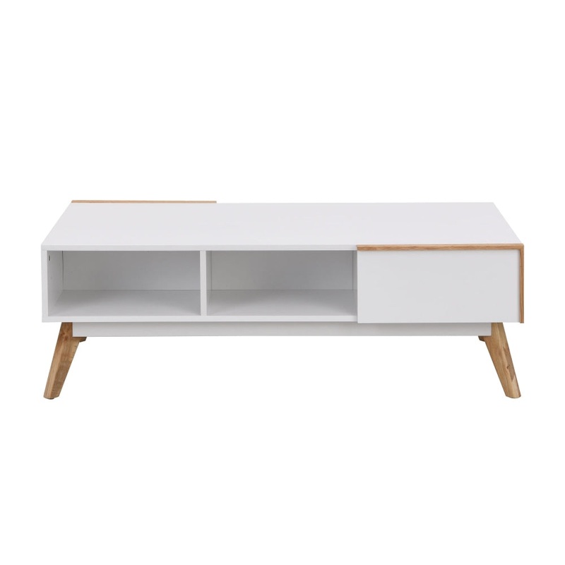 Autumn Scandinavian Rectangular Coffee Table W/ 2-Drawers - White/Oak