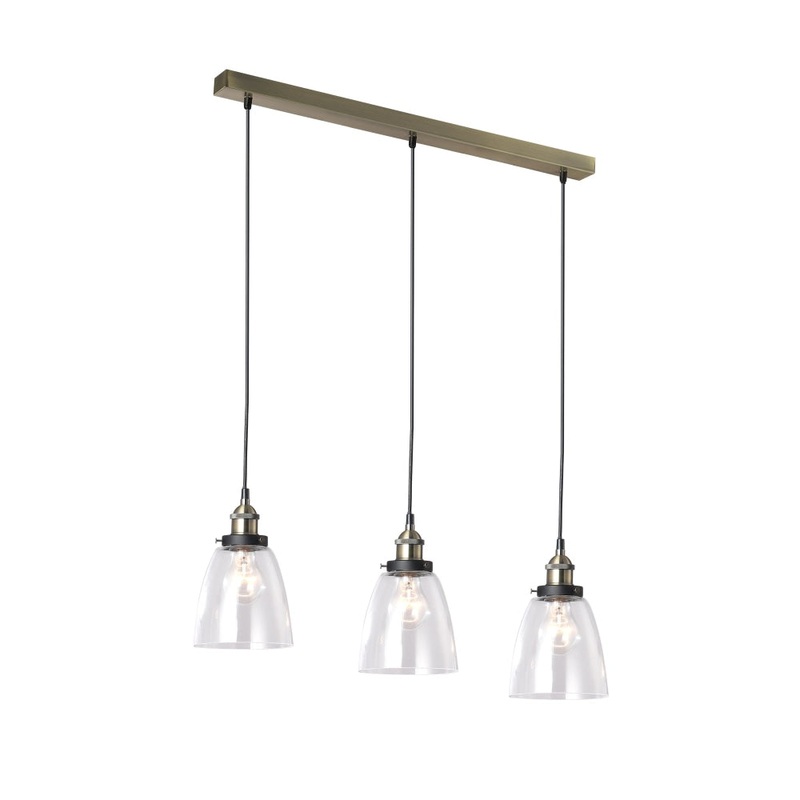 Emma 3-Lights Modern Glass Shade Pendant Lamp Light Antique Brass