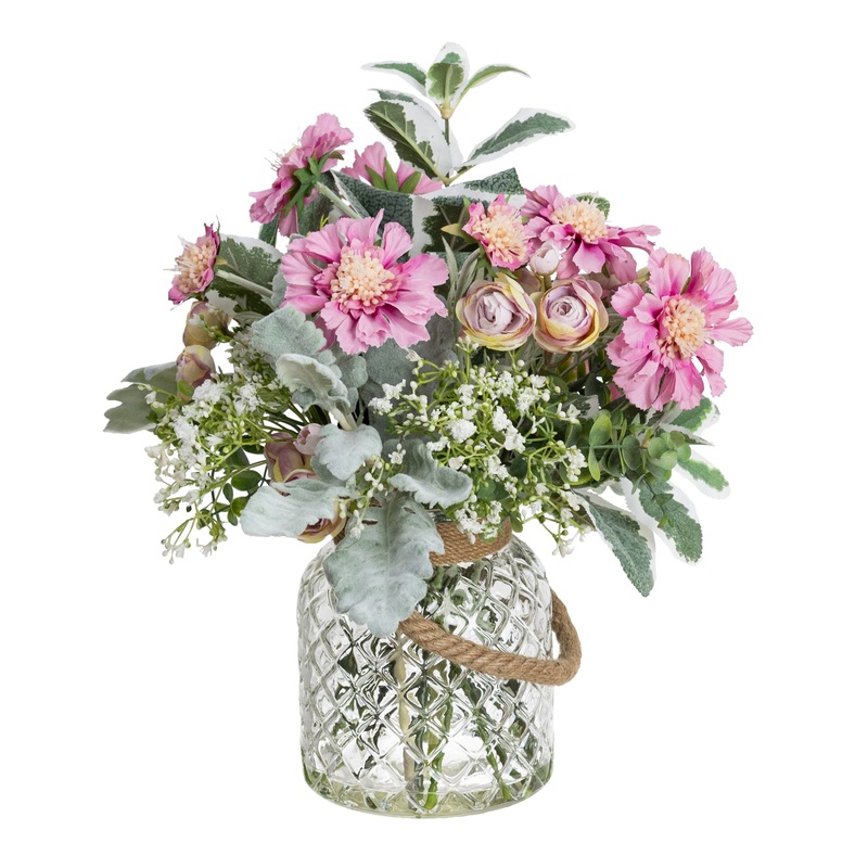 Eutomosa & Gypso Mixed Artificial Fake Plant Decorative Arrangement 35cm In Maison Jar