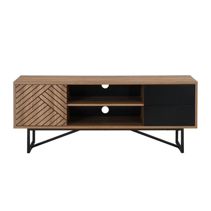 Evie Lowline Entertainment Unit TV Stand 140cm W/ 1-Door 2-Drawers - Patt Oak/Black