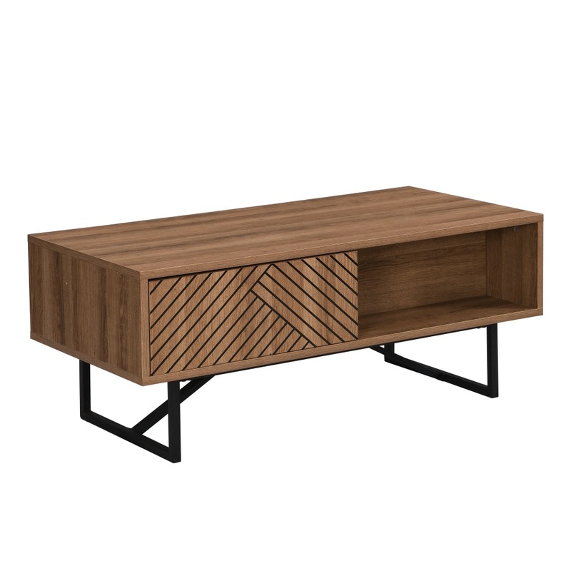 Evie Rectangular Coffee Table W/ 2-Drawers - Patt Oak/Black