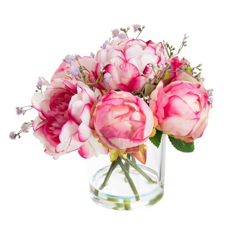 Lilac Peony Rose  Artificial Fake Plant Decorative Arrangement 25cm In Glass