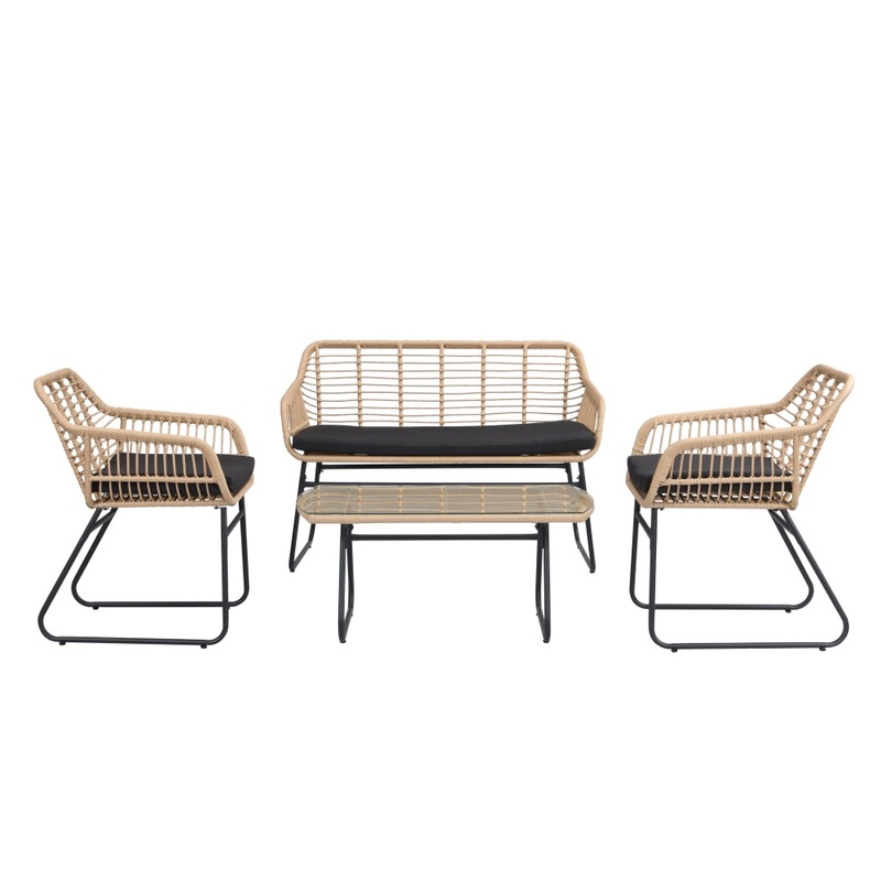 Luca Set of 4 PE Wicker Outdoor Sofa Lounge Setting W/ Coffee Table - Natural/Grey