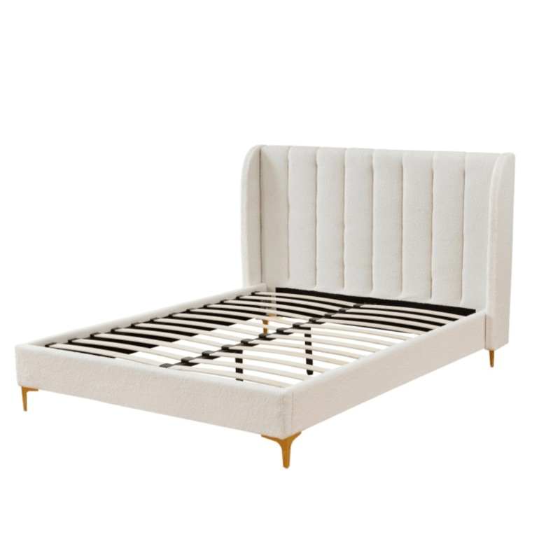 Modern Luxury Fabric Bed Frame W/ Headboard Double Size - Boucle