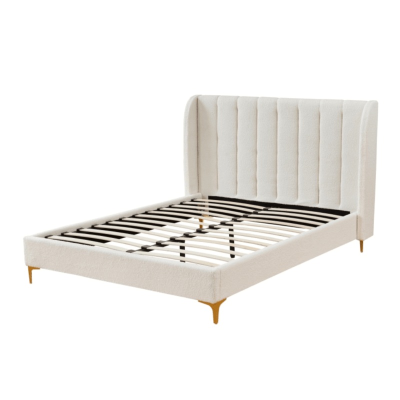 Modern Luxury Fabric Bed Frame W/ Headboard Queen Size - Boucle