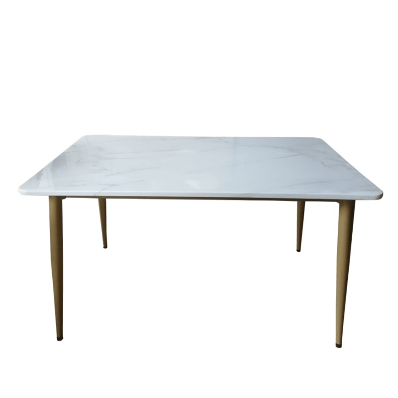 Modern Marble Effect Rectangular Dining Table 130cm - White & Gold