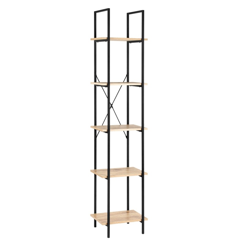 Randy 5-Tier Narrow Bookcase Display Shelf - Oak/Black