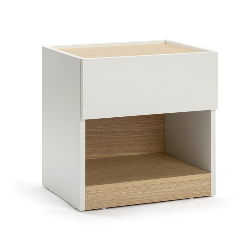 Ray Nighstand Bedside Side Table W/ 1-Drawer - White/Oak