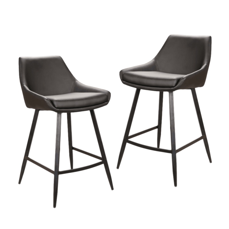 Set Of 2 Giannis Eco Leather Kitchen Counter Bar Stool Metal Legs - Black