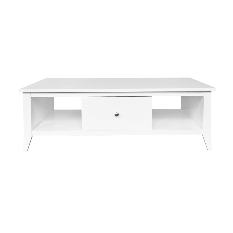Sienna Modern Open Shelf Coffee Table W/ 1-Drawer - White