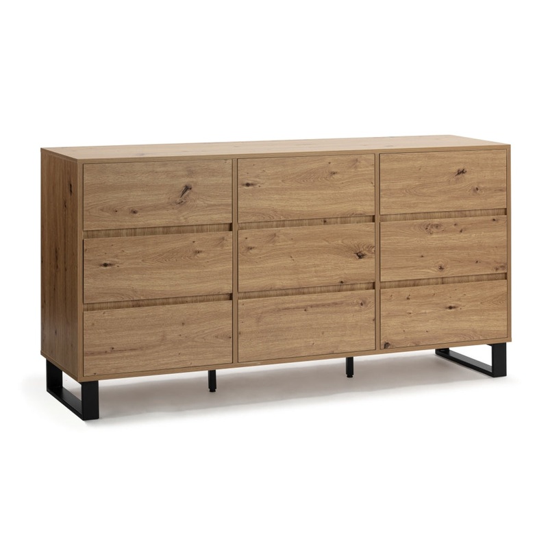 Dan Dresser Chest Of 9-Drawers Storage Cabinet - Oak/Black