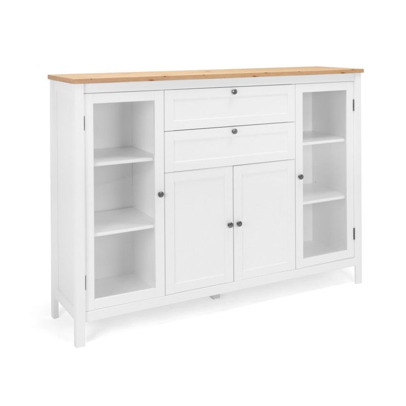James Buffet Unit Sideboard W/ 4-Doors 2-Drawers  Storage Cabinet - White/Oak