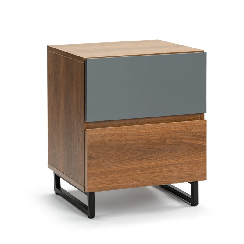 Zane Bedside Nightstand Side Table W/ 2-Drawers - Walnut/Charcoal