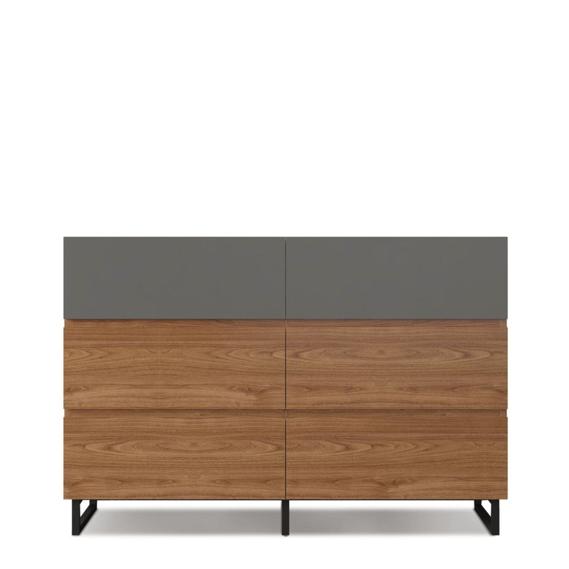 Zane Dresser Chest of 6-Drawers Storage Cabinet - Walnut/Charcoal